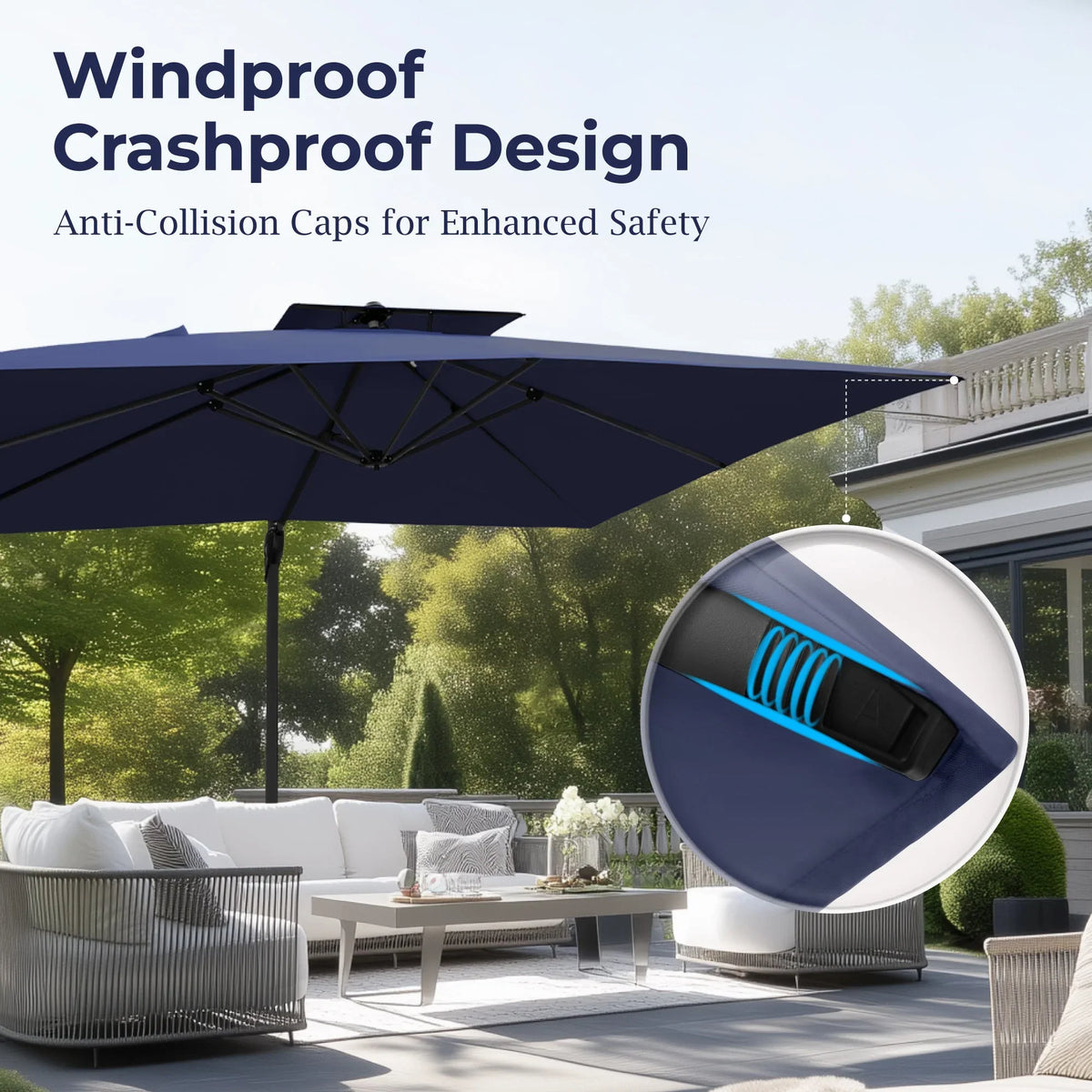 Alpha Joy 12x9ft Outdoor Patio Umbrella Large Rectangle Offset Cantilever Double Umbrella with 360°Rotation, Beige