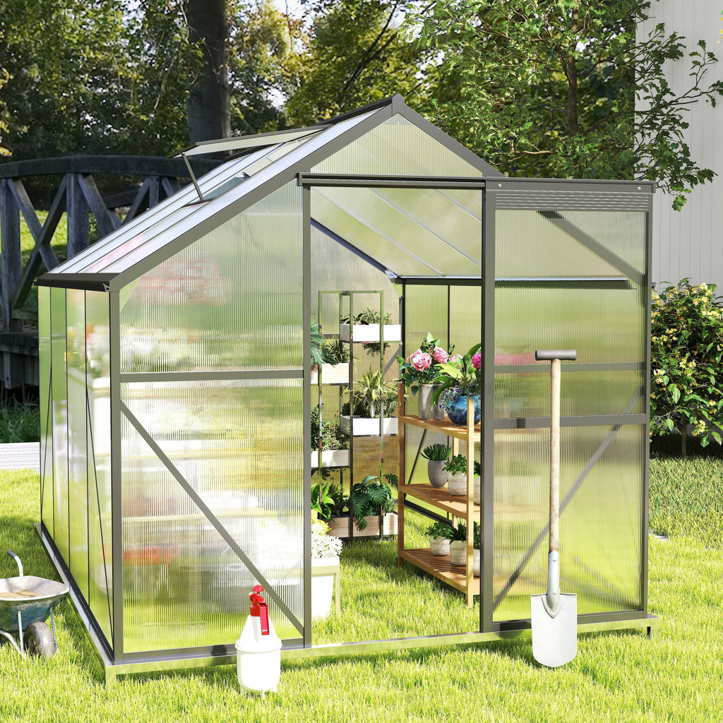 Asofer 6' x 4' Greenhouse for Outdoors, Aluminum Walk-in Green Houses shed with Rain Gutter and Roof Vent for Backyard