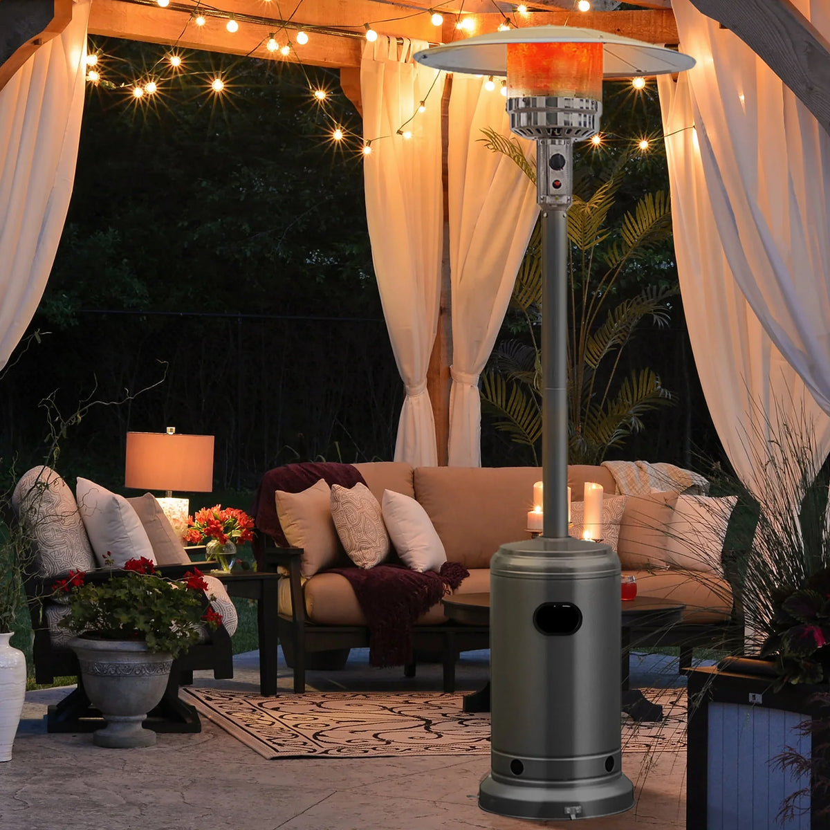 Costway 50000 BTU Propane Patio Heater Standing Steel with Wheels Grey