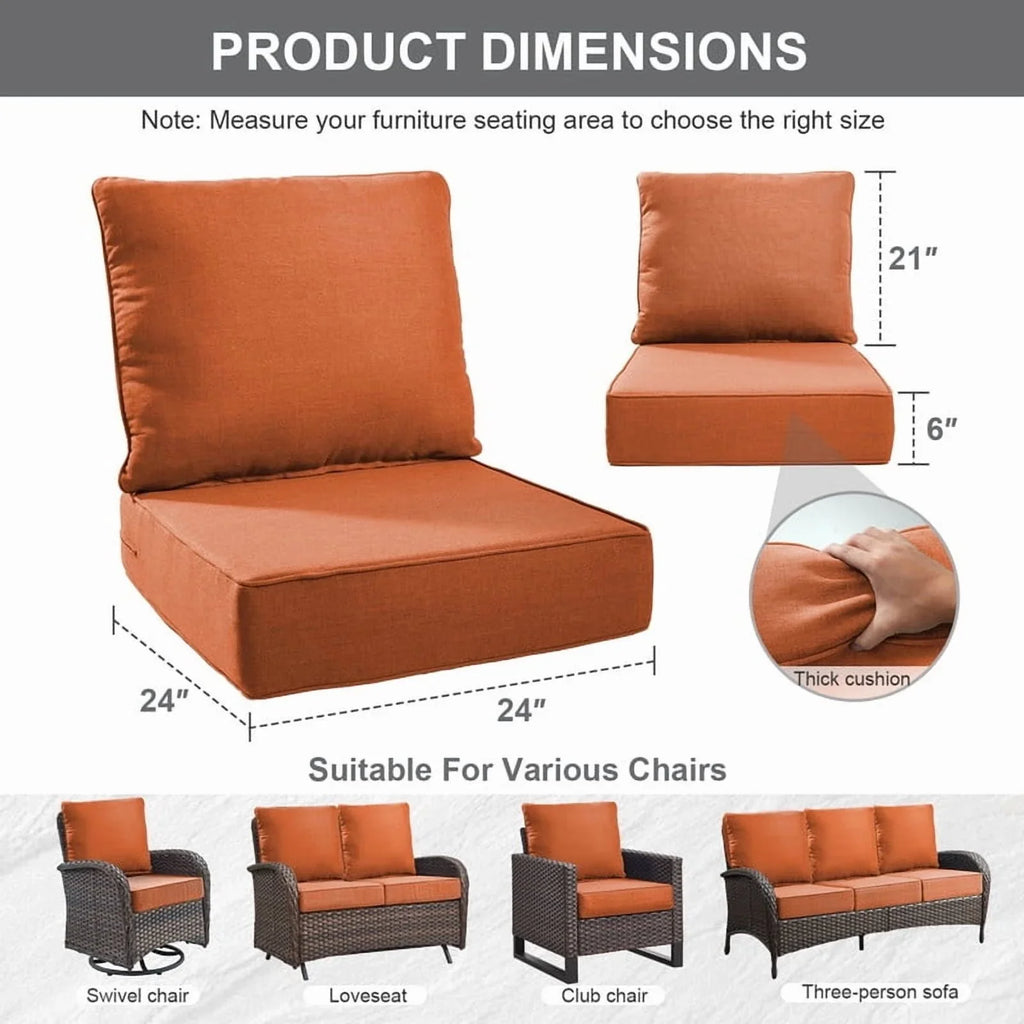 Bellefurn Outdoor Deep Seat Cushion 24 X 24 X 6 inch for Patio Furniture,Outdoor Chair Cushions Waterproof & Fade Resistant Patio Furniture Cushions for Wicker Chair, Sofa, Couch