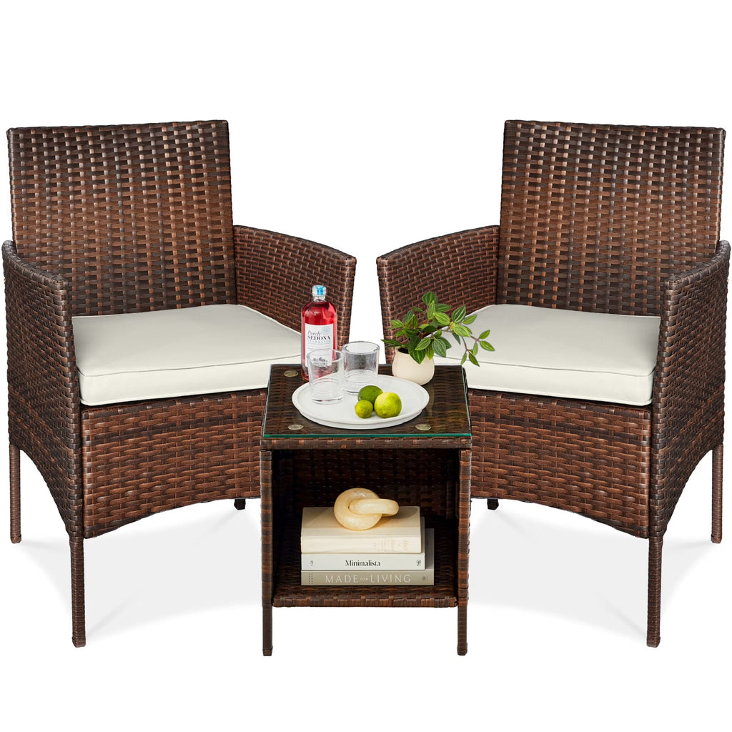 Best Choice Products 3-Piece Outdoor Wicker Conversation Patio Bistro Set, w/ 2 Chairs, Table - Gray/Navy