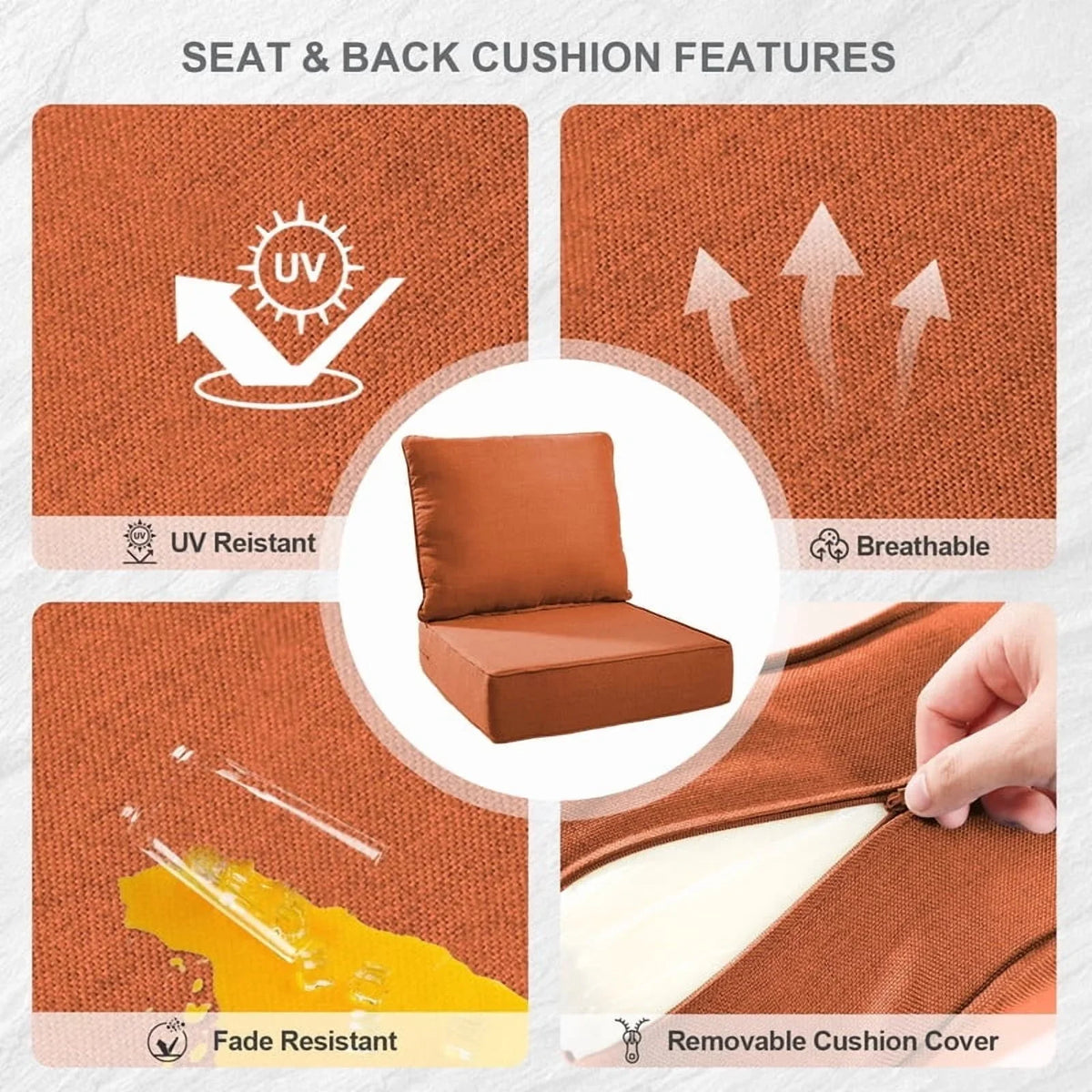 Bellefurn Outdoor Deep Seat Cushion 24 X 24 X 6 inch for Patio Furniture,Outdoor Chair Cushions Waterproof & Fade Resistant Patio Furniture Cushions for Wicker Chair, Sofa, Couch