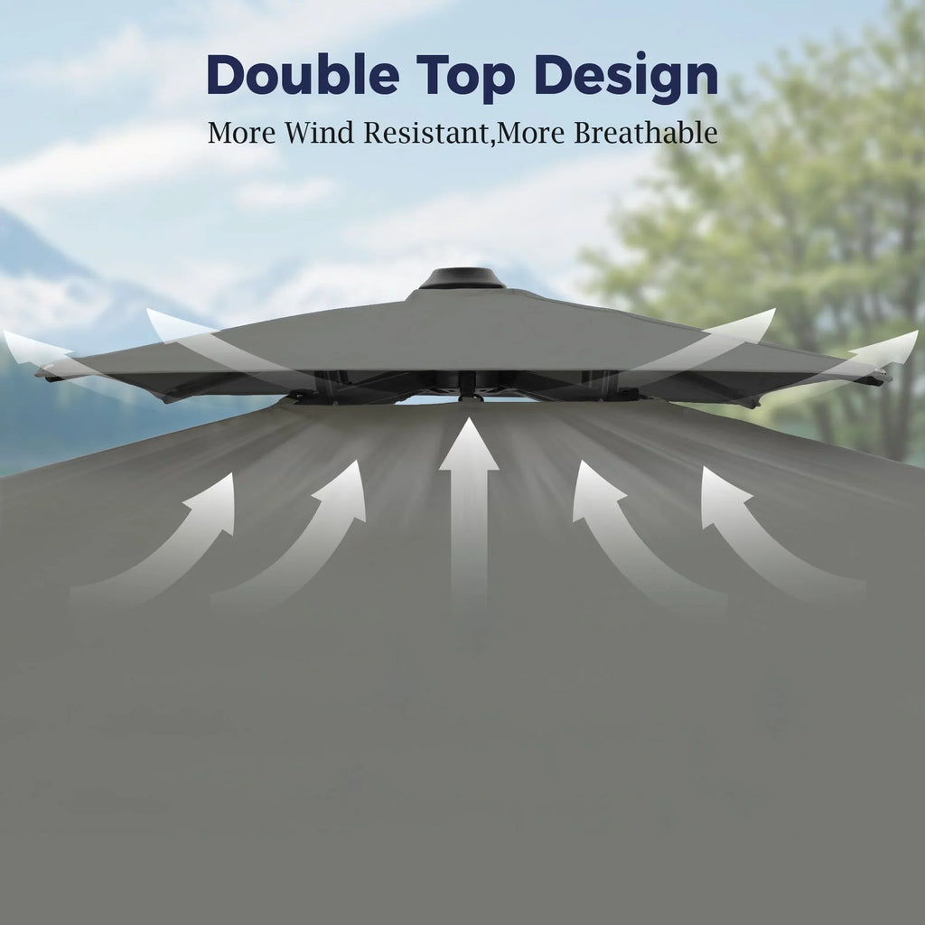 Alpha Joy 12x9ft Outdoor Patio Umbrella Large Rectangle Offset Cantilever Double Umbrella with 360°Rotation, Beige