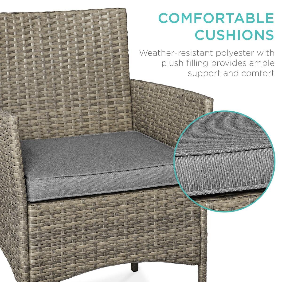 Best Choice Products 3-Piece Outdoor Wicker Conversation Patio Bistro Set, w/ 2 Chairs, Table - Gray/Navy