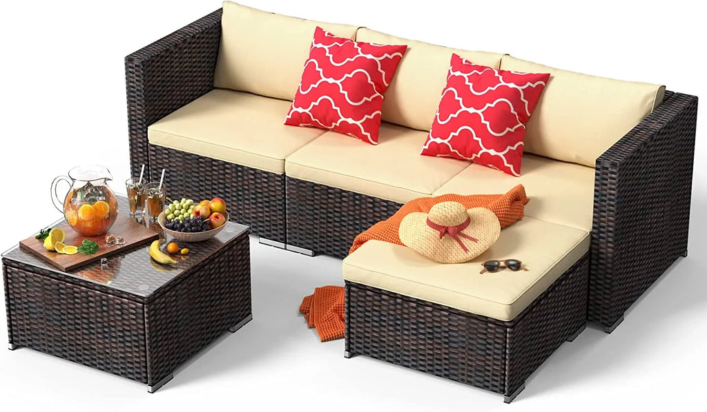 Aiho 7-Piece Rattan Patio Furniture Set , Outdoor Sectional Furniture Set for Patio, Garden, Backyard, Grey