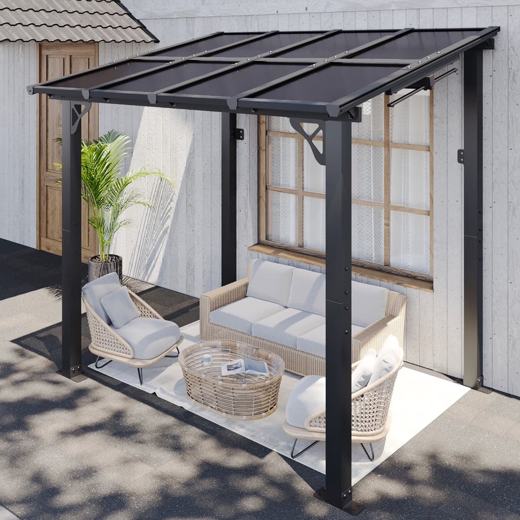 Aoxun 8' x 5' Gazebo for Patio, Gazebo Pergola with Sloped Roof, Grill Gazebo Large Wall-Mounted Heavy Duty Awnings, for Backyard, Deck, Patio
