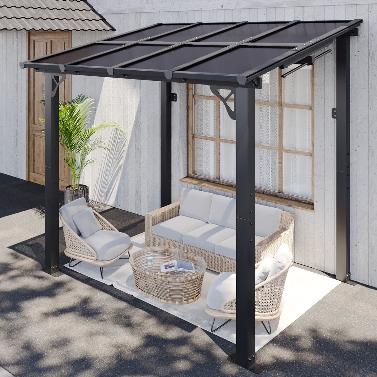 Aoxun 8' x 5' Gazebo for Patio, Gazebo Pergola with Sloped Roof, Grill Gazebo Large Wall-Mounted Heavy Duty Awnings, for Backyard, Deck, Patio