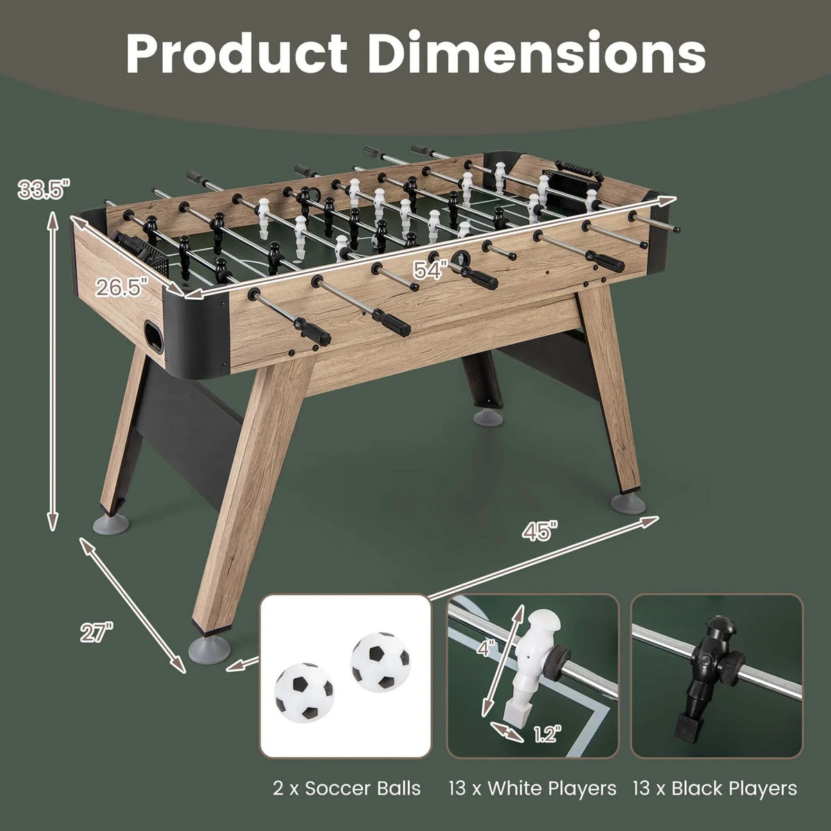 Costway 54" Foosball Table with 2 Balls & 26 Players 2 Bead Style Scorers for Game Rooms