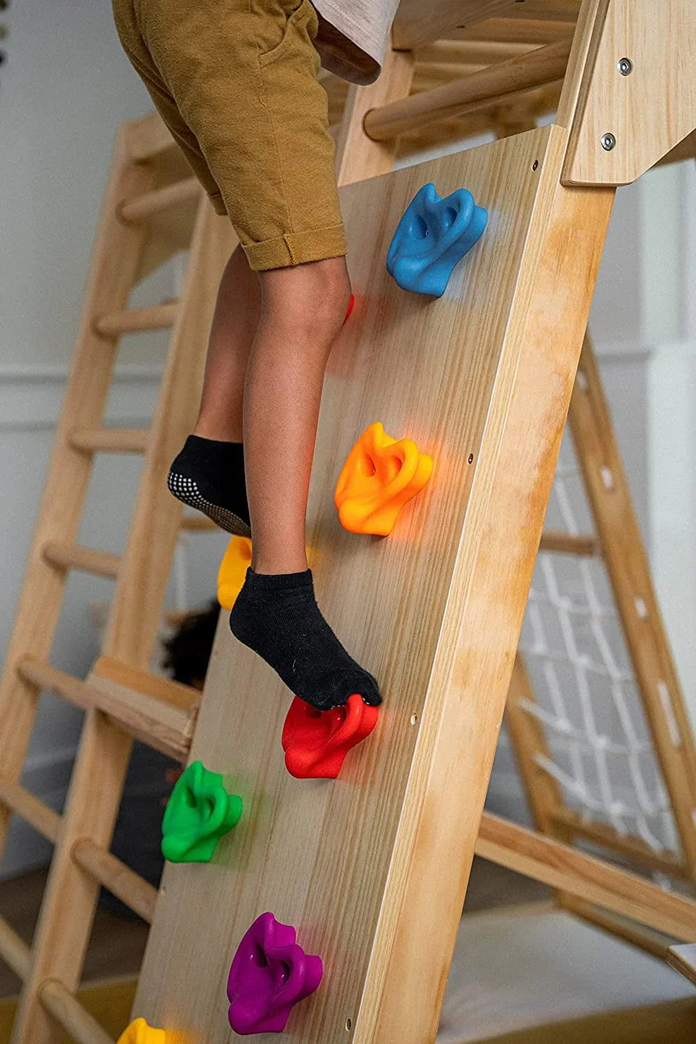 Avenlur Indoor Toddler and Child Indoor Gym Playground Climber - Real Wooden Playset 6-in-1 Slide, Rock Climb Wall, Rope Wall Climbing, Monkey Bars, Swing, Ladder Fun Gym for Children