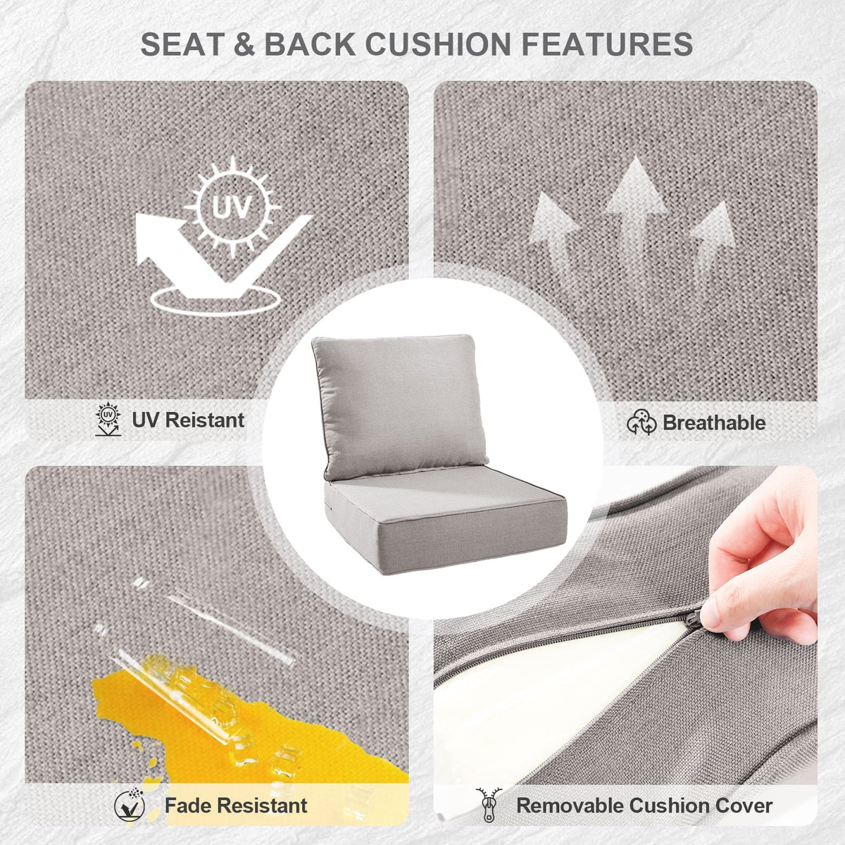 Bellefurn Outdoor Deep Seat Cushion 24 X 24 X 6 inch for Patio Furniture,Outdoor Chair Cushions Waterproof & Fade Resistant Patio Furniture Cushions for Wicker Chair, Sofa, Couch