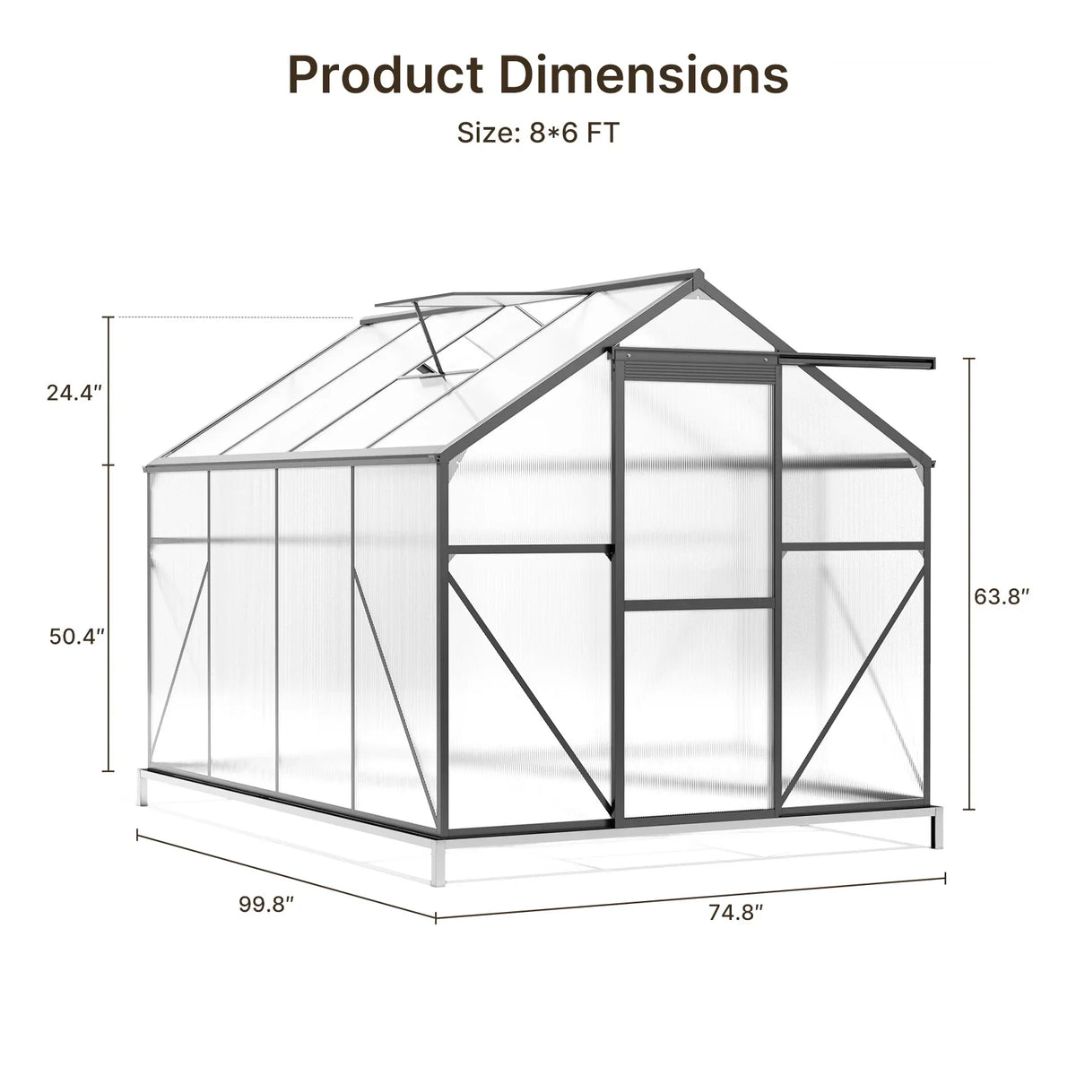 Asofer 6' x 4' Greenhouse for Outdoors, Aluminum Walk-in Green Houses shed with Rain Gutter and Roof Vent for Backyard